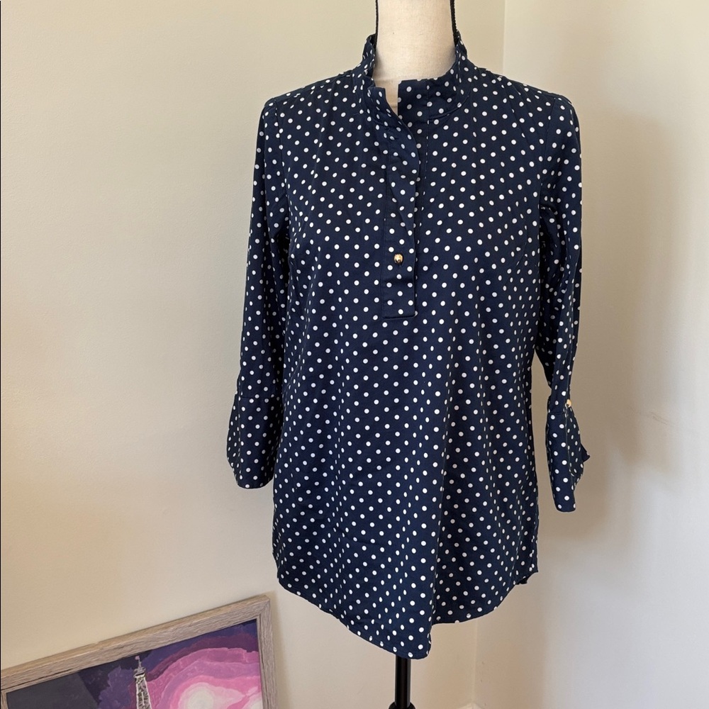 Charter Club Navy Polka Dot Blouse Size Small
